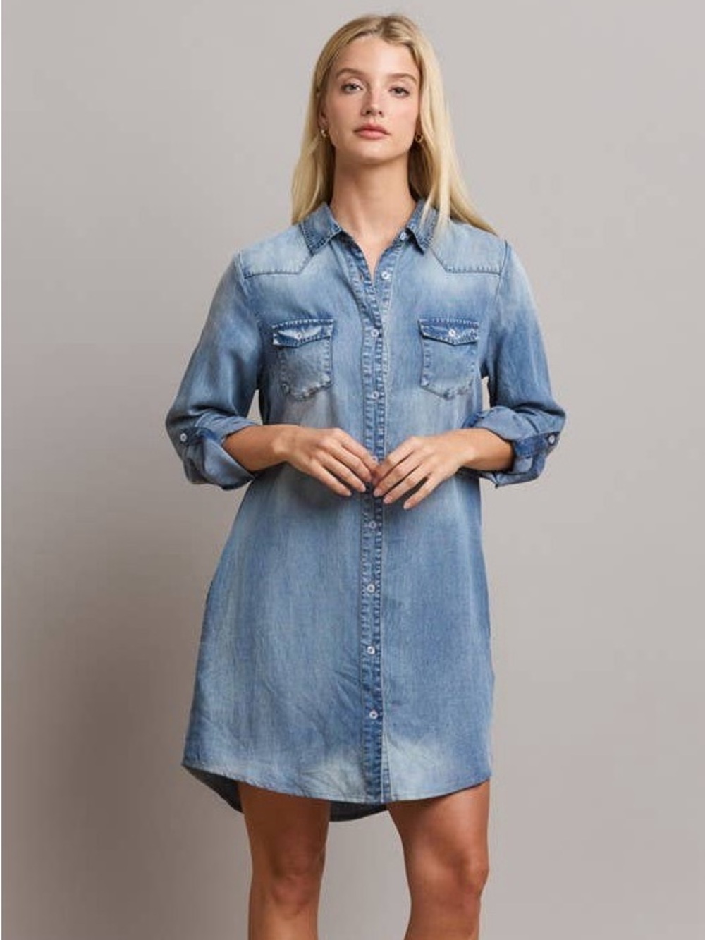 NWT Light Wash Denim Shirt Dress - Casual Button-Down
